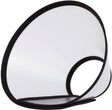 Transparenter Kegel mit schwarzem Rand, der eine ellipsenartige Form hat und Licht reflektiert.