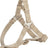 Beige Hundegeschirr mit verstellbaren Riemen und Metallschnallen.