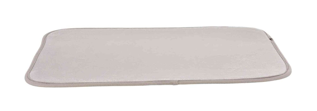 Rechteckige beige Matte mit abgerundeten Ecken, flach liegend auf weißem Hintergrund.