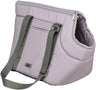Graue Tasche mit Reißverschluss und zwei dunkelgrauen Trageriemen, gepolstert und mit seitlichem Eingriff.