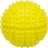 Gelber Ball mit erhabenen Noppen auf der Oberfläche, geformt wie ein Spielzeug, klare Struktur.