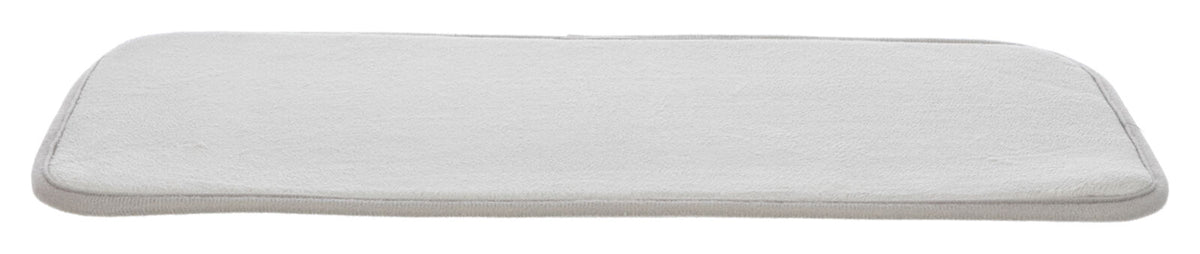 Rechteckige graue Matte mit weicher Textur und abgerundeten Ecken.