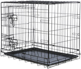 Schwarzer Metallkäfig mit rechteckiger Form und herausziehbarem Bodenfach, offene Gitterstruktur.