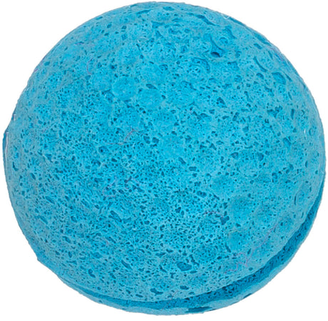 Runder, blauer, poröser Ball mit einer strukturierten Oberfläche.
