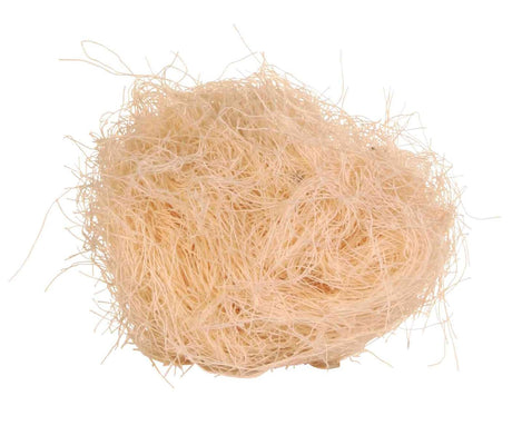 Helles, beige-farbenes, wirres Material in einem dichten Knäuel, das an Holzwolle erinnert.