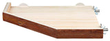 Holzplattform mit schräger Kante, brauner Rand und silbernen Schrauben an der Seite.