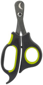 Schwarze und gelbe Nagelschere mit gebogener Klinge und ergonomischem Griff, geeignet für präzises Schneiden.