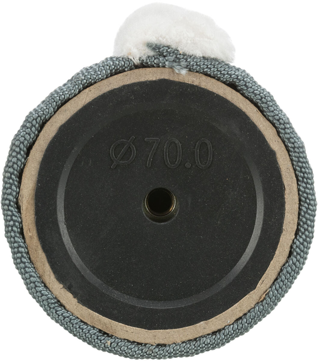 Runde Ansicht auf eine Rolle mit schwarzem Zentrum und der Aufschrift "Ø70.0", umwickelt von grauem Stoff.