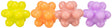 Vier rundliche, strukturierte Objekte in Gelb, Orange, Rosa und Lila nebeneinander auf weißem Hintergrund.